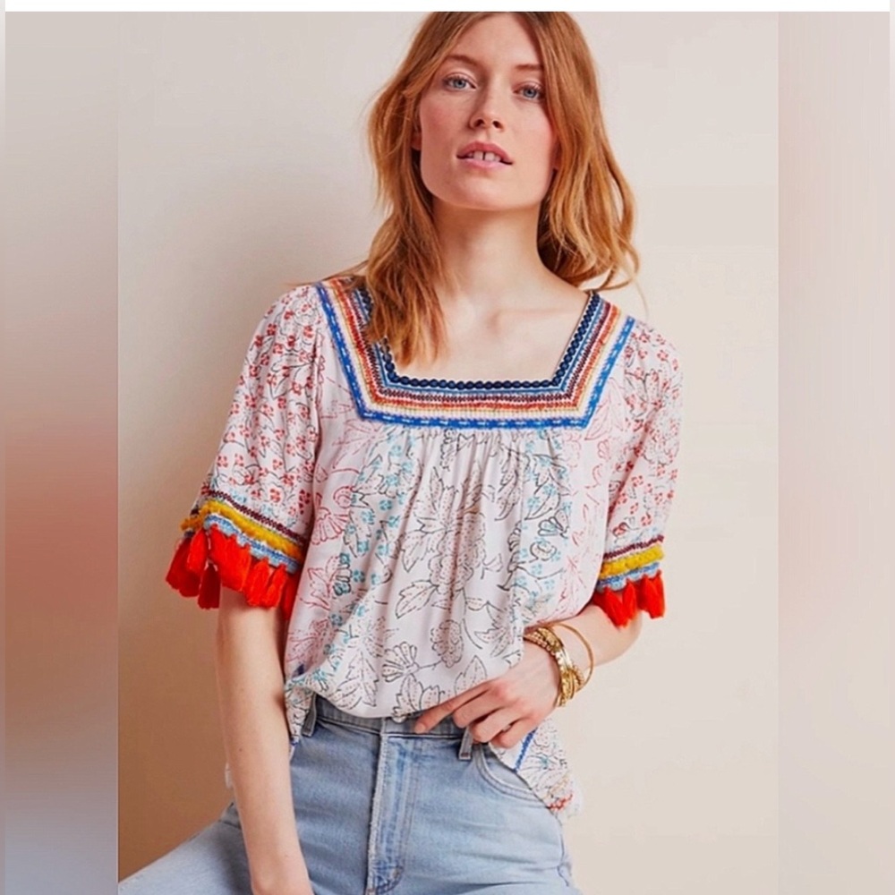 Anthropologie Maeve Paolina Tasseled Blouse S - Picture 2 of 7